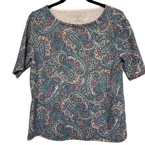 Talbots Pullover Top Petites Pink Blue Paisley Print Tee. Sz LP
